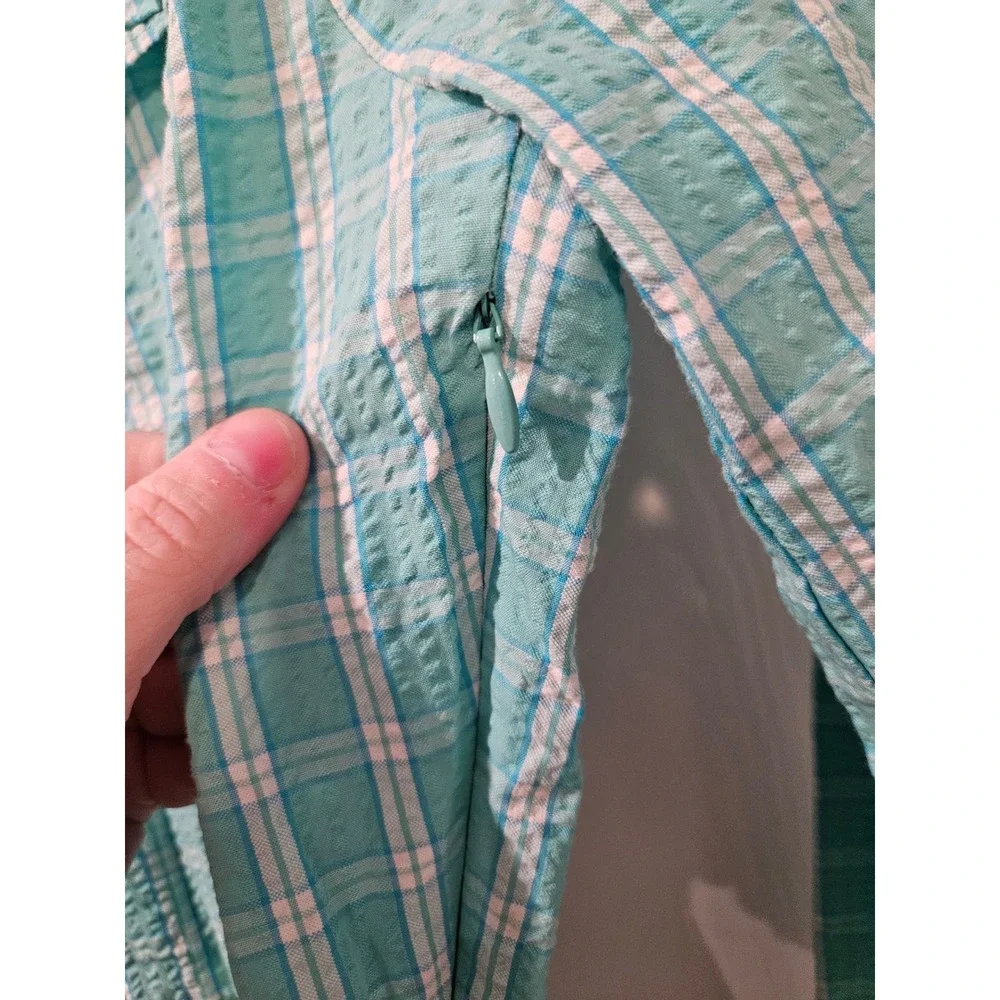 J.Crew Seersucker‎ Ruffleneck Mini Dress Womens 6 Green Plaid Cotton Long Sleeve